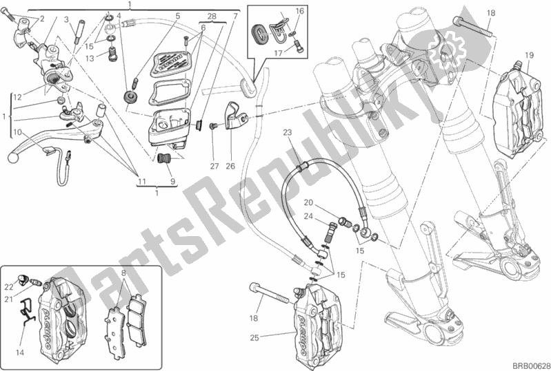 Todas as partes de Sistema De Freio Dianteiro do Ducati Diavel Carbon FL USA 1200 2018